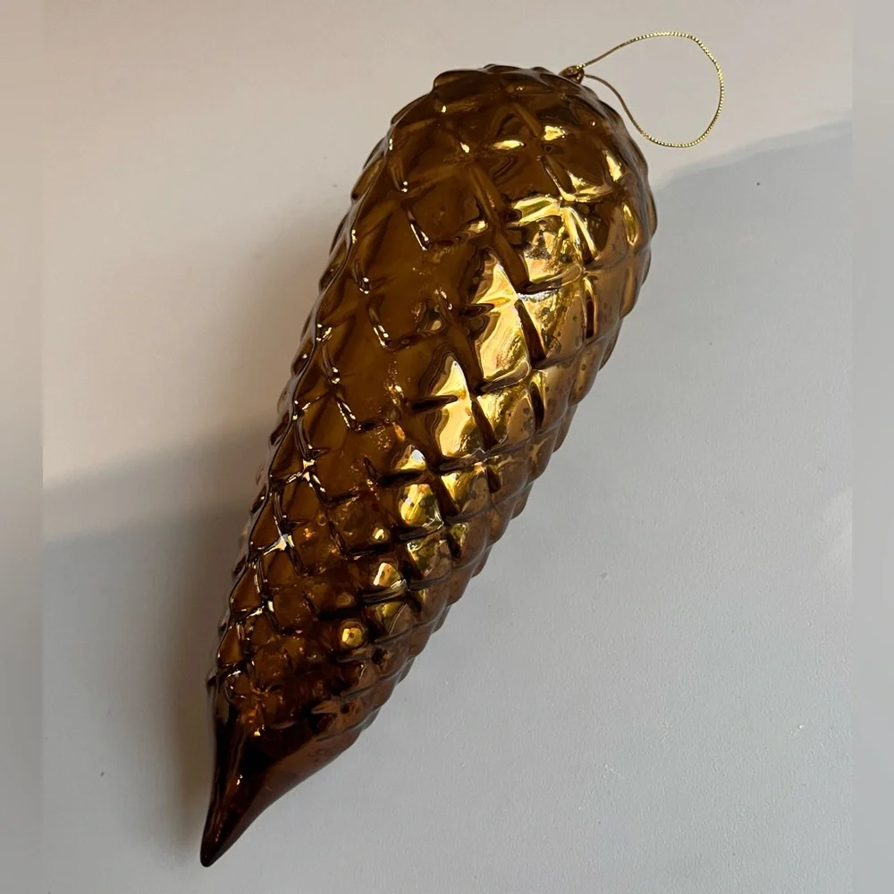 ▪️6 VINTAGE LARGE BLOWN BRONCE AMBER GLASS ORNAMENT PINE CONE